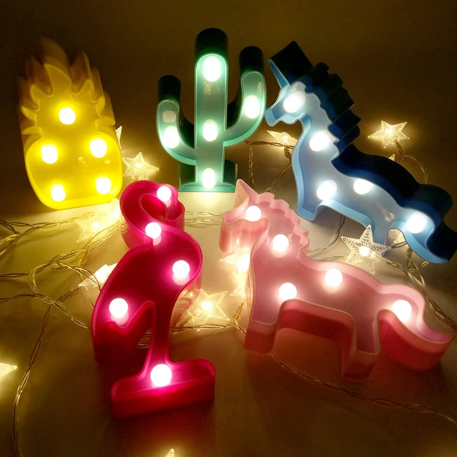 

Thrisdar 3D Cute Flamingo Unicorn LED Night Light Cartoon Pineapple Cactus Star Table Lamp Cartoon Animal Kids Baby Toy's Light