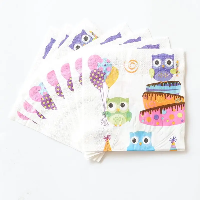 

20pcs/lot Paper Napkin For Party 100% Virgin Wood Pulp Color Printing Cartoon Owl Style Tissue Napkin for party decoration