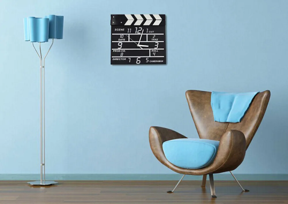 New2018 Кино сланец аналоговые настенные часы Хлопушка фильм современный дом черный украшение дома гостиная Roomdrop