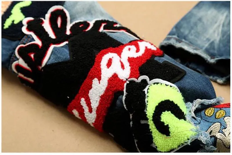 Mcikkny Fashion Men's Hip Hop Embroidery Jeans Badge Embroidered Denim Trousers Flag Patchwork Jeans Pants For Male  (5)