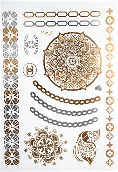 Hot Flashes Gold Silver Metal Waterproof Henna Tattoos Women With Colourful Wrist Bracelet Temporary Tattoos Hot Flashes Gold Silver Metal Waterproof Henna Tattoos Women With Colourful Wrist Bracelet Temporary Tattoos