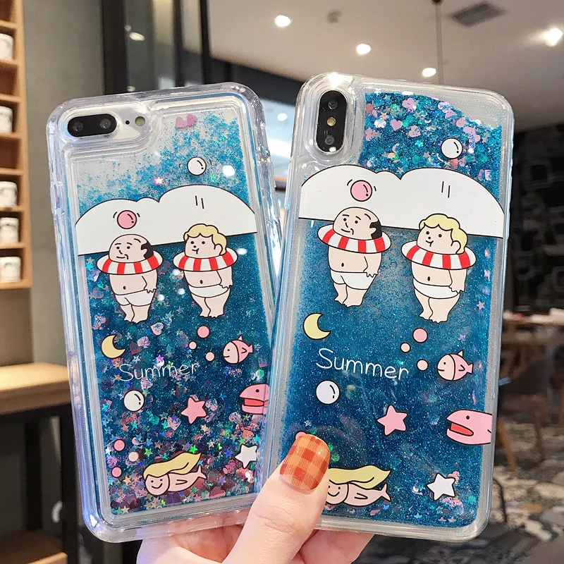 

Summer Quicksand Phone Case for IPhone 7 6s 8 Plus XR XS Max Clear Swimming ring Soft tpu Case Cover for IPhone X coque fundas