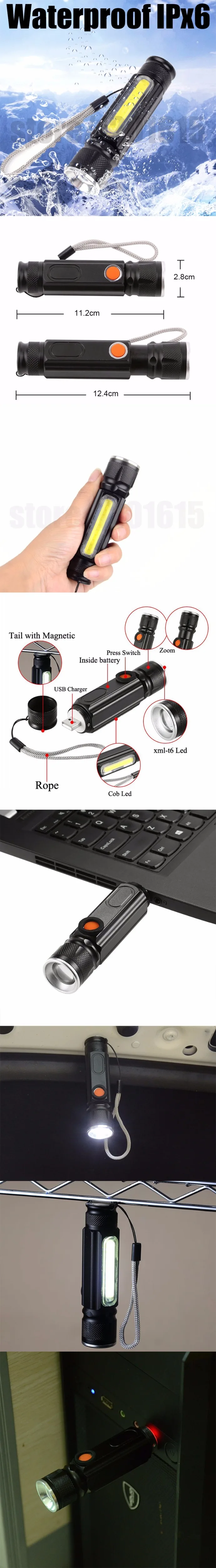 Новинка, Перезаряжаемый USB светильник для проверки работы, магнитный светодиодный светильник-вспышка, 4 режима, Фонарь Lanterna Lampe Touche Linternas, светодиодный светильник