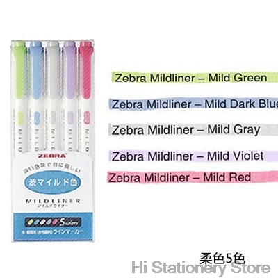 Зебра MildLiner текстовый маркер двухсторонний круглый носок/косой WKT7 3/5 цветов Absorted офисные и школьные принадлежности - Цвет: Cool Set Blue Box