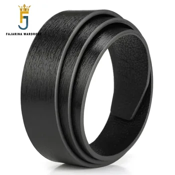 

FAJARINA Quality Genuine Leather Cow Skin Small Striped Pattern Men Cowhide Smooth Slide Style 3.3cm Belts without Buckle LUBT07