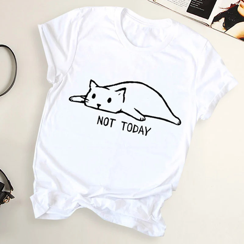 

Cartoon Kawaii Cat Tshirt Women Graphic Tees Women Not Today Funny T Shirt Women Top Femme Camisetas Mujer