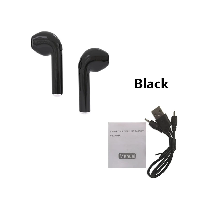 Bluetooth беспроводные наушники i7s TWS Bluetooth Беспроводные наушники с микрофоном спортивные стерео наушники с зарядным устройством - Цвет: 2 black with cable