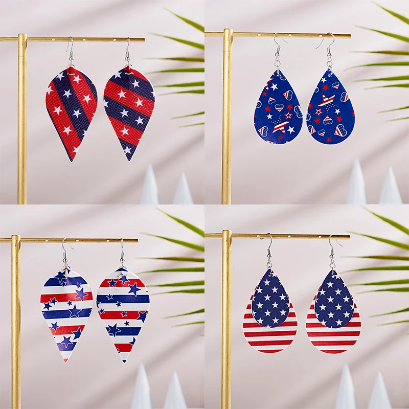 

Rinhoo 1Pair Colorful Water Drop and Leaf Shape Stripe Stars Pattern Drop Earrings For Women Female Exquisite Jewelry Gift