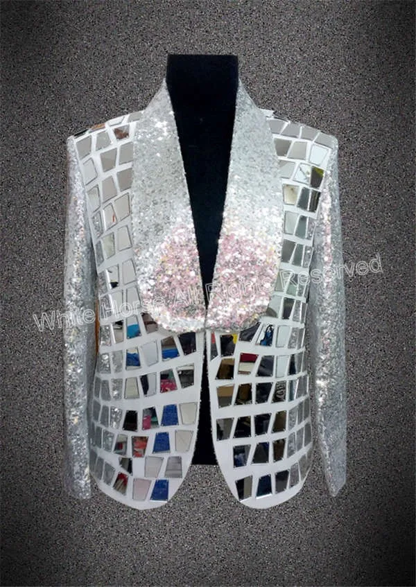 Мужская мода тонкая серебряная куртка с блестками зеркальный мужской певец DJ Бар ночной клуб одежда мужские костюмы настроить блейзер