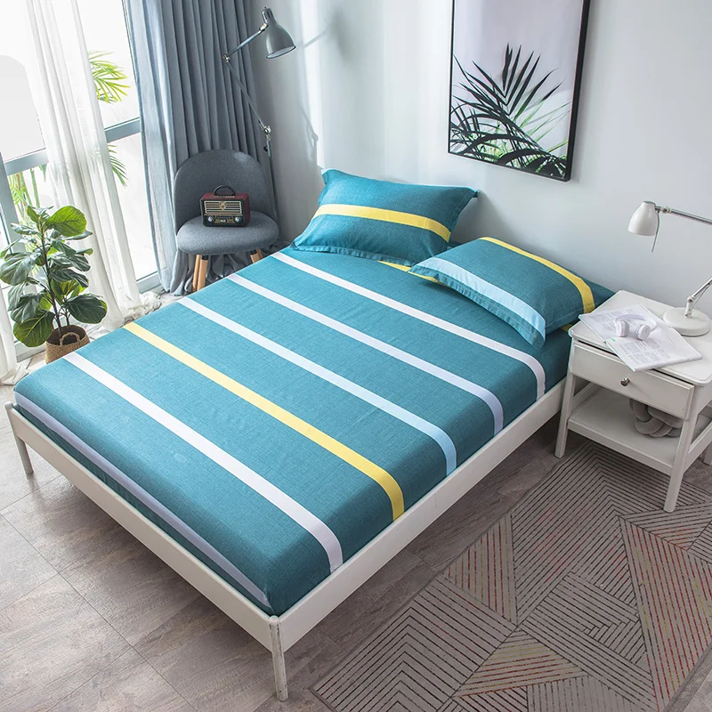 

Wholesale Green Stripe Pattern Sheets Fitted Bed Sheet Elastic Mattress Cover Bed Linen Bedspread Cotton Single Full Queen Size