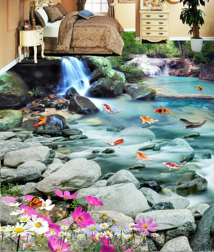 

PVC flooring roll custom HD 3d flooring painting wallpaper waterproof thickened self-adhesive wallpaper