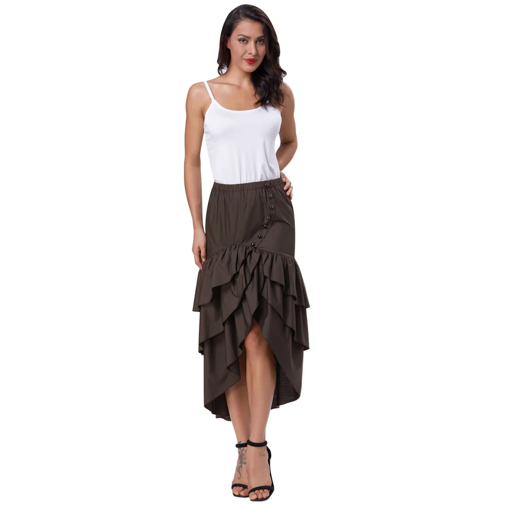 Женская винтажная юбка в стиле стимпанк, готика, викторианский стиль, с рюшами, высокая-низкая юбка