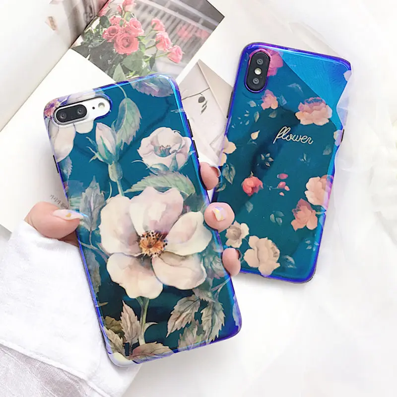 Blu-Ray Colorful Pattern Flower Phone Case For iPhone X 6 6S 7 8 Plus Fashion Glossy Planet Universe Series Back Cover