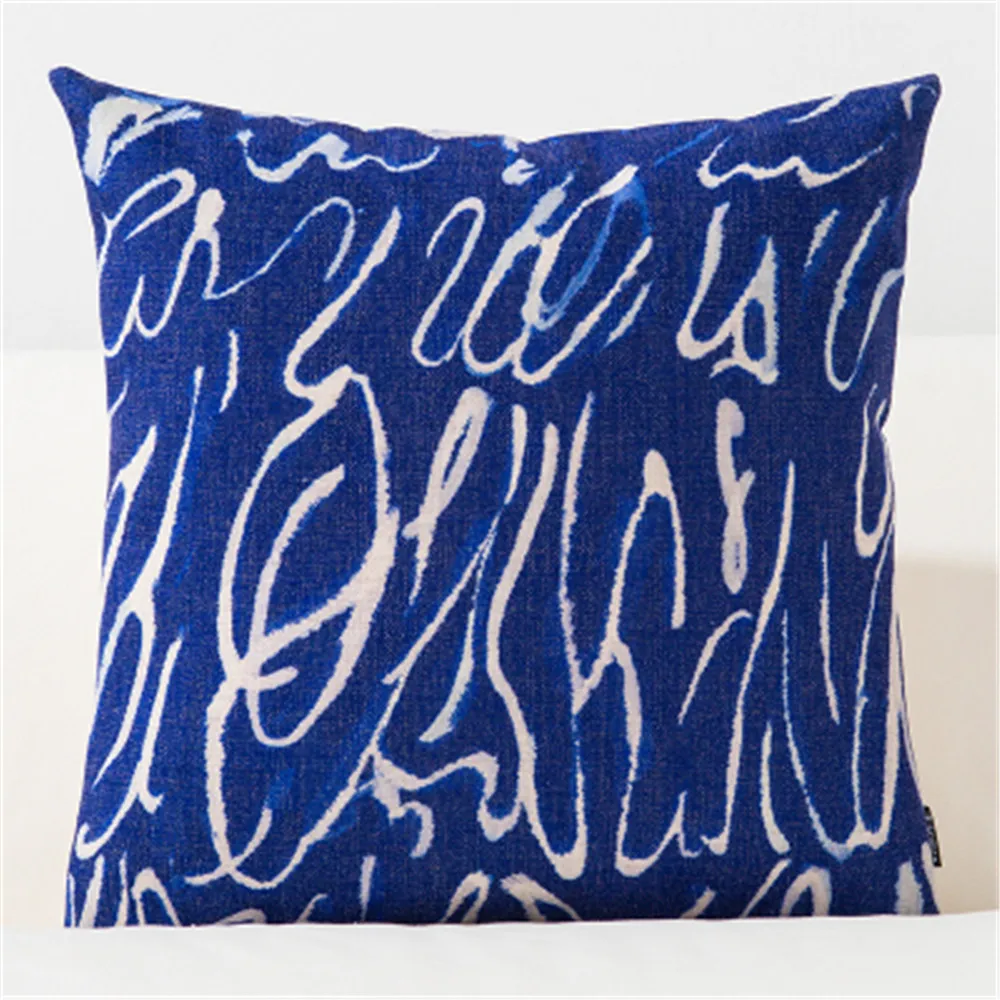 Декоративный чехол для подушки в скандинавском стиле, синяя Геометрическая подушка для поясницы, чехол, украшение для дивана, дома, Cojines 45x45
