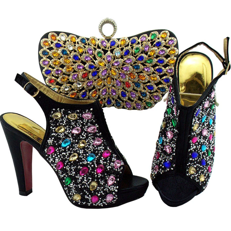Новая модная обувь и сумка в комплекте в африканском стиле Женская обувь в итальянском стиле комплект из обуви и сумки, украшенные Стразы Для женщин обувь на высоком каблуке
