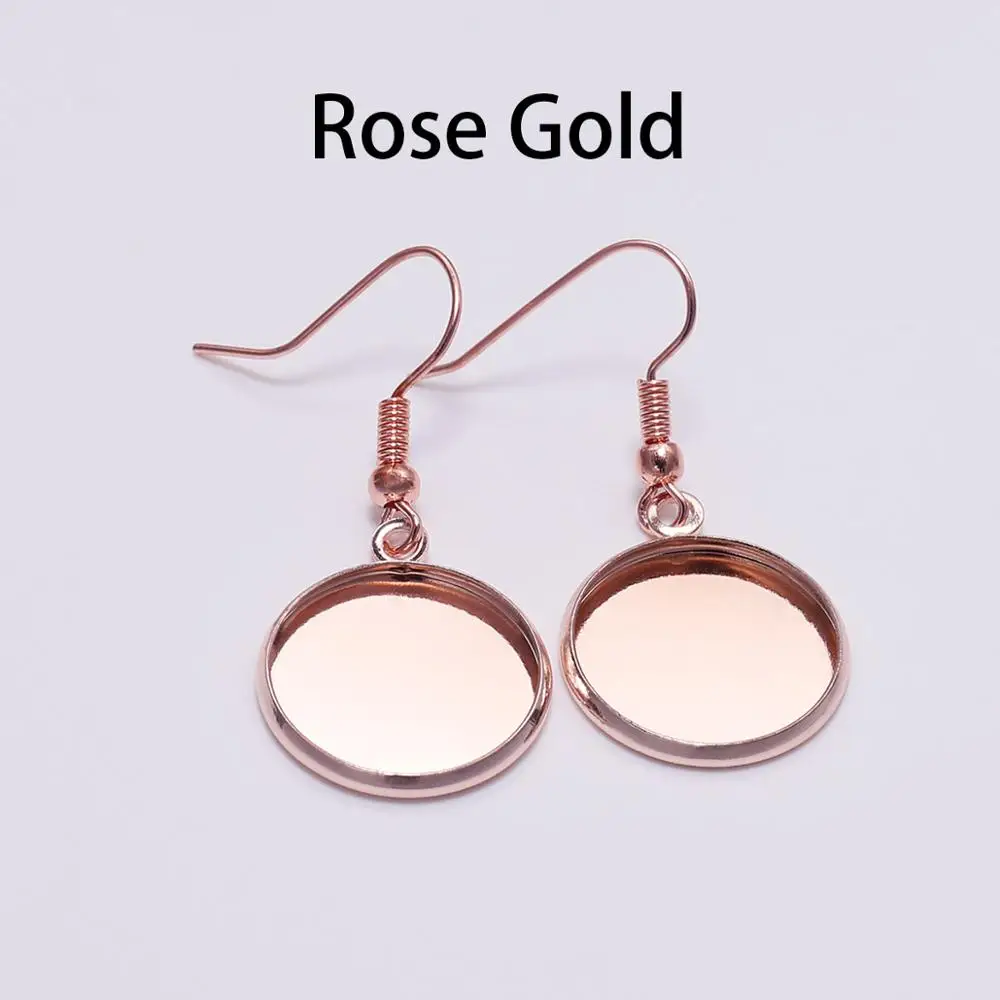 10pcs 10-25mm Tray Bezel Cabochon Earring Hook Blank Setting Round Pendant Ear Base Findings For DIY Glass Cameo Jewelry Making 