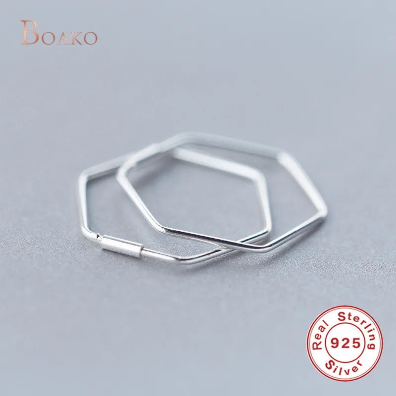

925 Sterling Silver Simple Korean Creative Geometric Hexagon Hoop Earrings for Women Small Earing Brincos Ear Jewelry Gift Z4