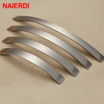 

NAIERDI Brushed Silver Aluminum Alloy Kitchen Door Handles Cabinet Handles Drawer Knobs Wardrobe Door Handles Modern Style