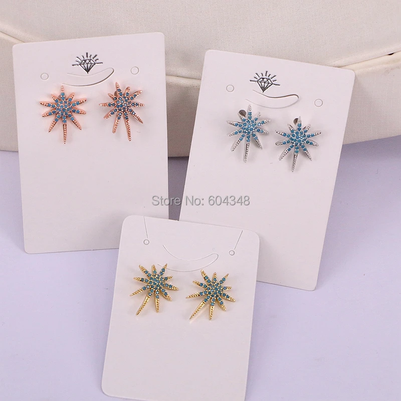 

5 Pairs ZYZ180-8819 Flower Shaped Stud Earrings Micro Pave Blue Stones for Women Wedding Party Jewelry