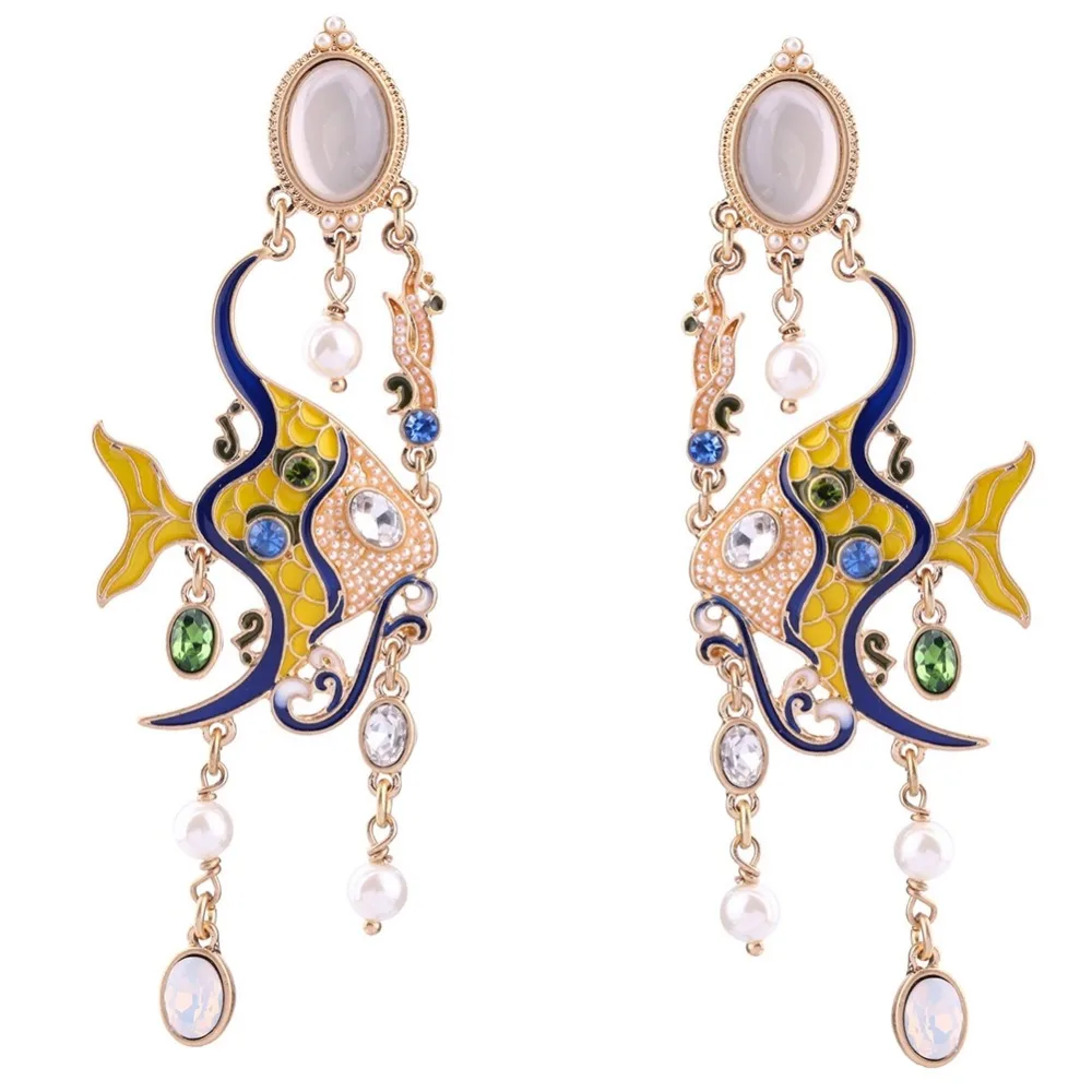

Bulk Price Unique Colorful Enamel Tropical Fish Simulated Pearls Pending Earrings 2019 New Hanging Earrings Women Jewelry