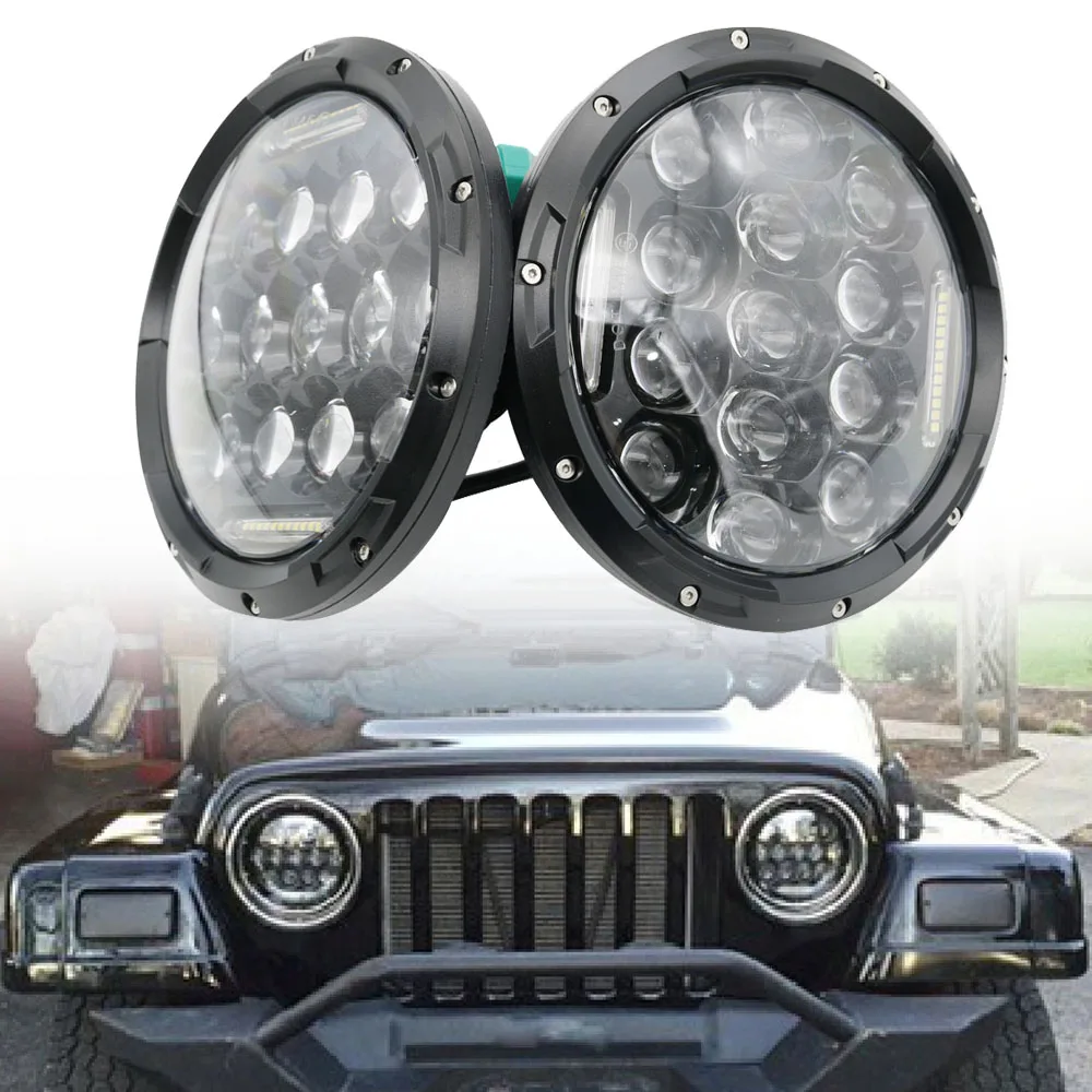 

2pcs 7" LED Headlight with Halo Daytime Running Light For Jeep JK VAZ 2121 Lada Niva 4x4 7" LED Headlamps with Amber Turn Signal