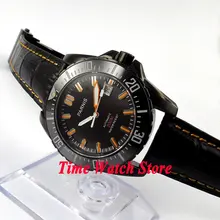 Часы Parnis 43 мм с черным циферблатом, сапфировое стекло, керамический ободок, PVD Diver, Автоматический ход, мужские часы 186