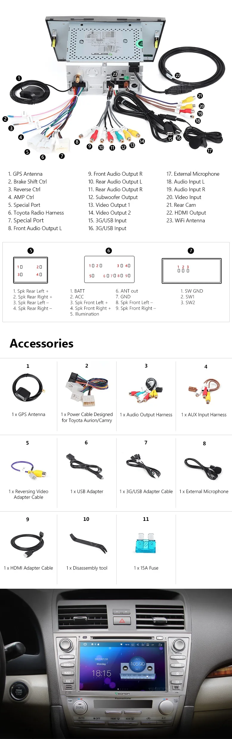 Clearance 8" Android 7.1 OS Car DVD for Toyota Camry 2007-2011 & Toyota Aurion 2006-2011 with 2GB RAM & Split Screen Multi-tasking Support 4
