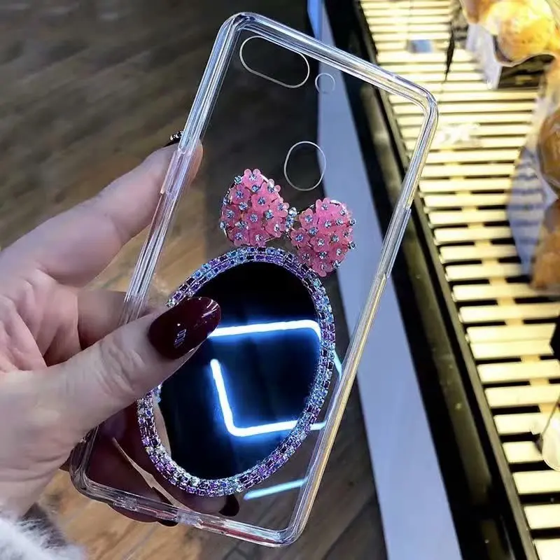 

XINGDUO Transparent shell Jewelled flower bow for Huawei P30 P20 PRO girl makeup mirror Diamonds case for Mate 20 lite/ Mate 20