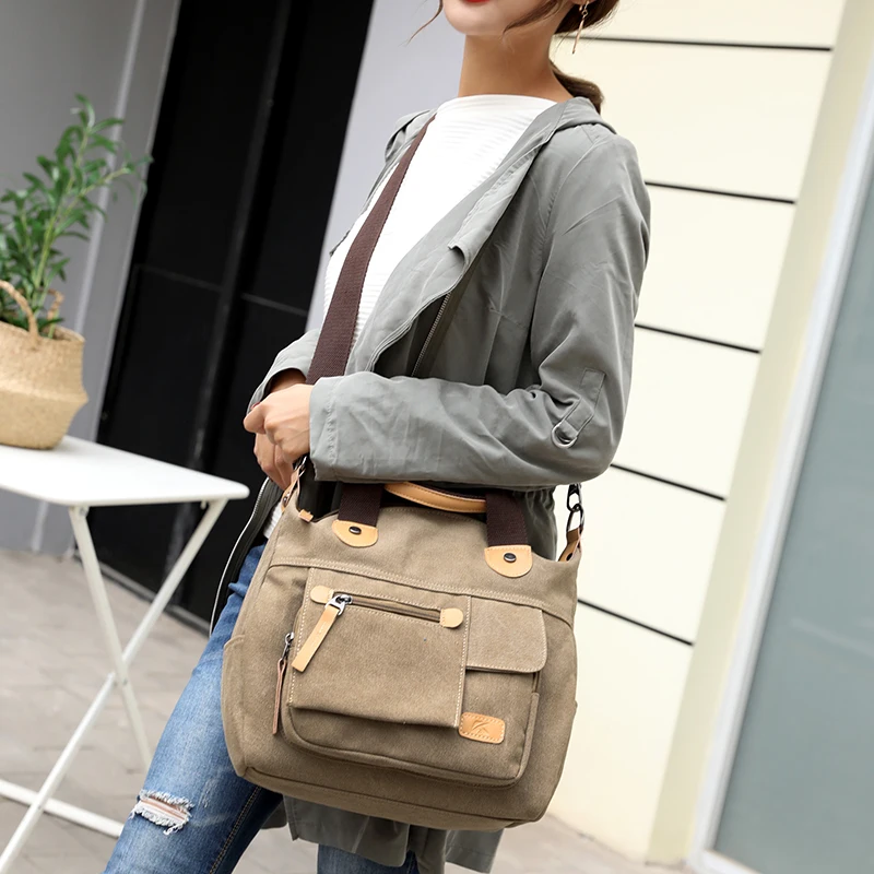 Janespri Women's Canvas Handbags High Quality Female Single Shoulder Bags casual totes Vintage Multi-pocket Ladies Totes Bolsas (5)