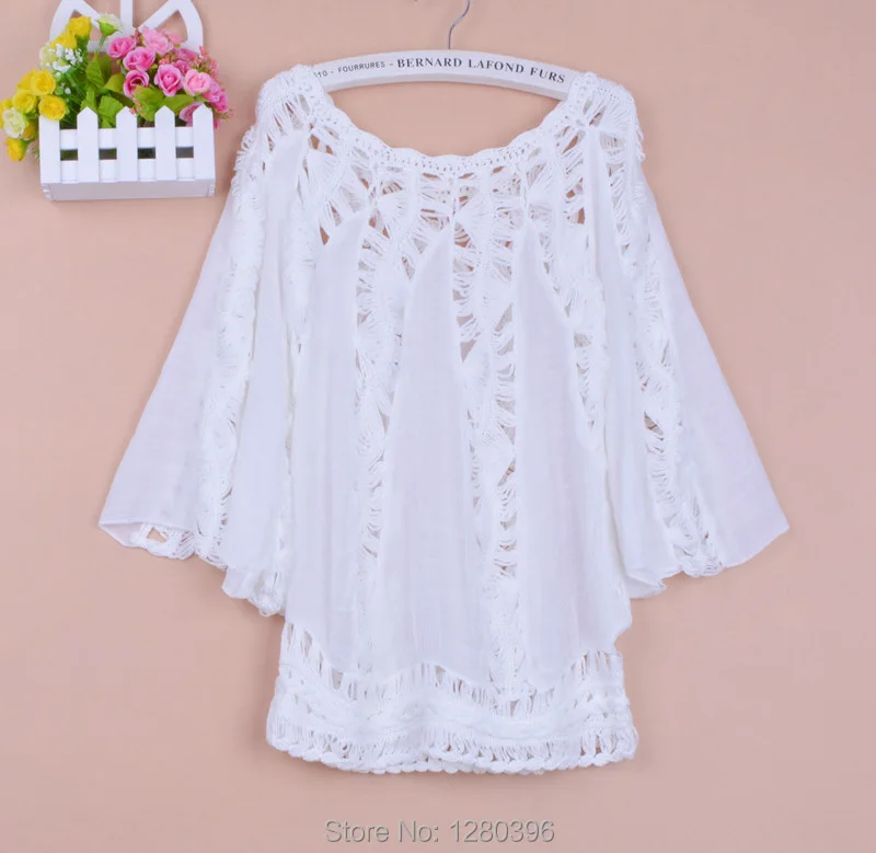 New hot sale blouse Summer autumn fashion hollow out handmade crocheted batwing sleeve cotton pullover women blouse shirt 1707 New hot sale blouse Summer autumn fashion hollow out handmade crocheted batwing sleeve cotton pullover women blouse shirt 1707