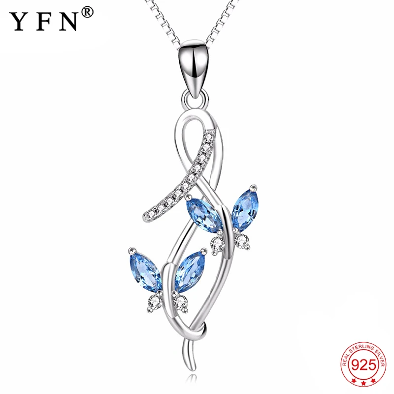 

Genuine 925 Sterling Silver Necklace Butterfly Blue White Crystal Pendants Necklaces Jewelry New Necklace Gift For Women PYX0245