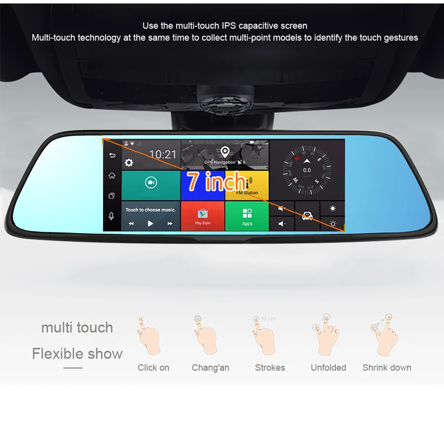 

4G smart cloud mirror 7 inch rearview mirror driving recorder GPS one machine Android Bluetooth WIFI remote