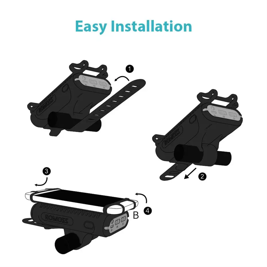 Romoss10000mAh 2-Port Power Bank 2 in 1 Portable Charger Bicycle Handlebar Stroller Clamp USB External Battery Pack 9