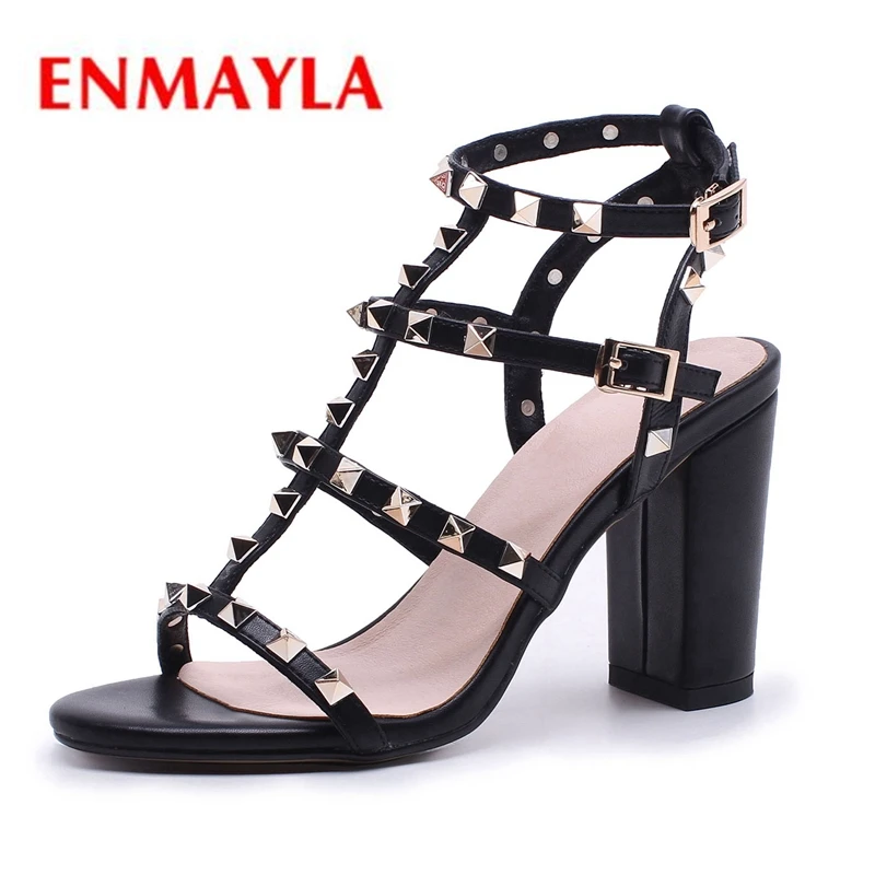 

ENMAYLA Casual Buckle Strap Rivet Sandalias De Verano Para Mujer Sandals Women High Heel Shoes Size34-39 ZYL2265