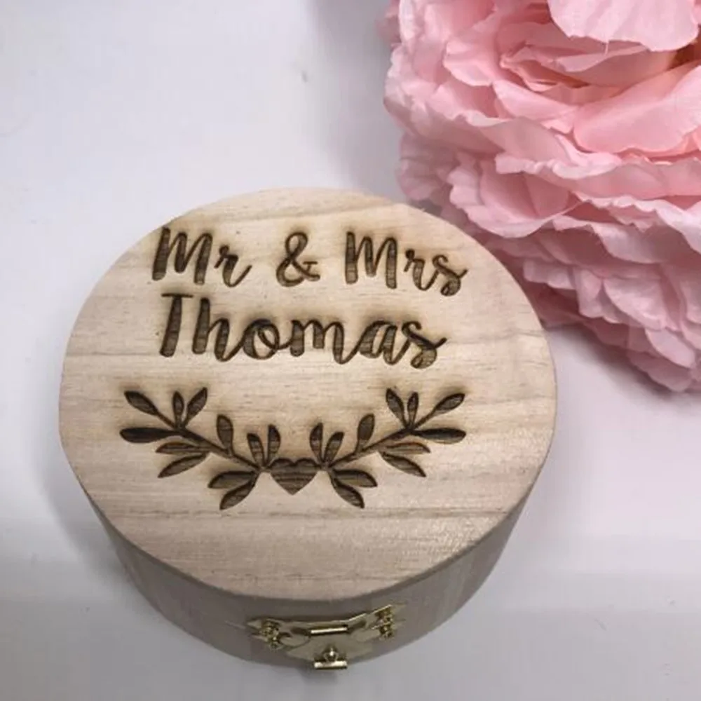 

Rustic Mr&Mrs Wooden Customised Ring Box First Names and Gorgeous Wreath Surrounding Wooden Gift Box