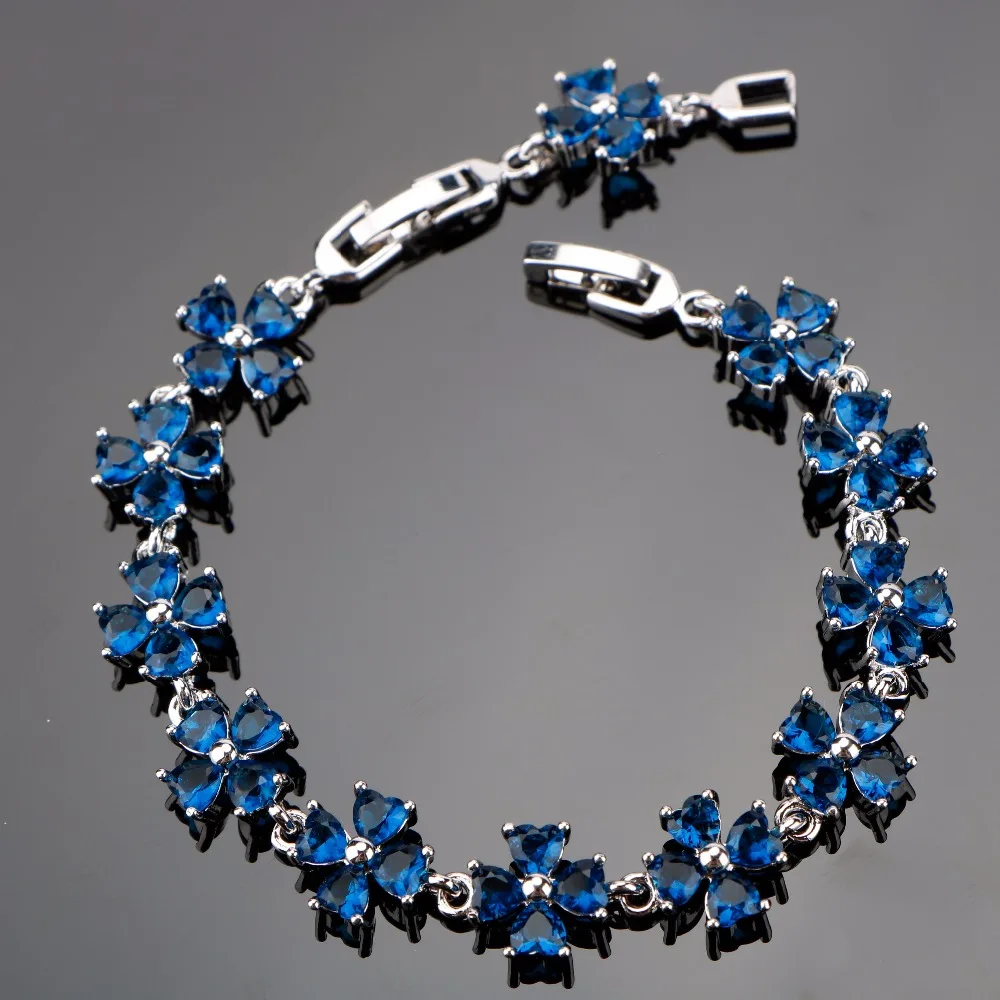 Flower Dark Blue Luxury Cubic Zirconia Silver 925 Bracelets For Women