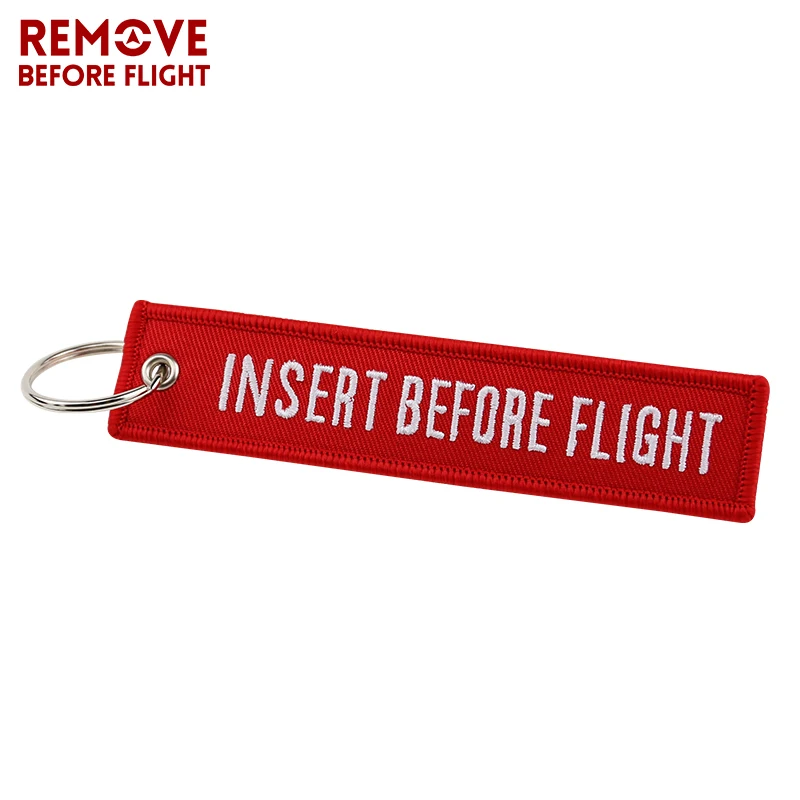 Fashion Jewelry Keychain for Motorcycles and Cars OEM Key Chains Red Embroidery Key Fobs INSERT BEFORE FLIGHT Key Chain Tag (1)
