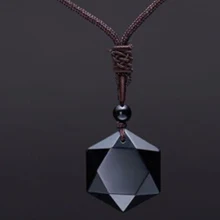 Black Obsidian Natural Stone Pendant Necklaces For Women And Men Cubic Hexagram Sweater Necklace Amulets And Talismans Jewelry