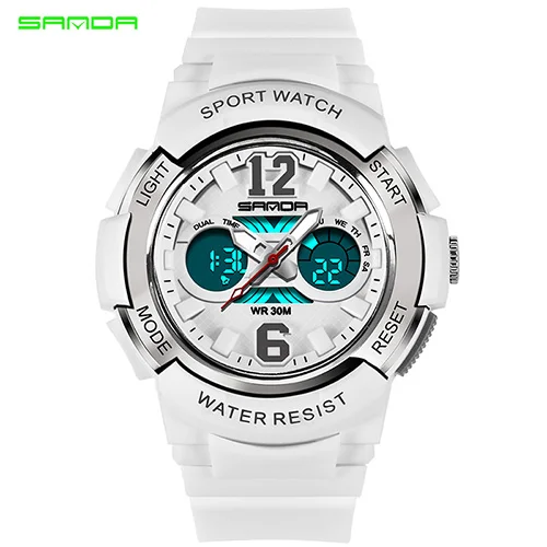 Модные брендовые Детские часы Sanda, светодиодный цифровой кварцевые часы для мальчиков и девочек, многофункциональные водонепроницаемые наручные часы для детей - Цвет: white
