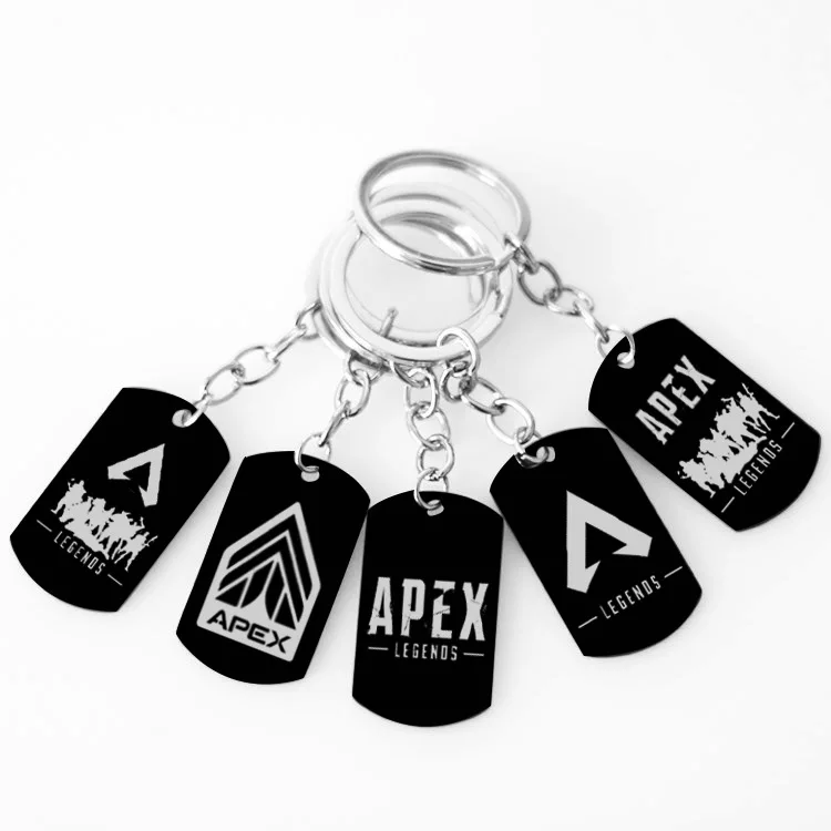 

10 pcs/lot Hot game Apex legends keychain keyring black stainless steel Engraved Logo Pendants action figure toy gifts
