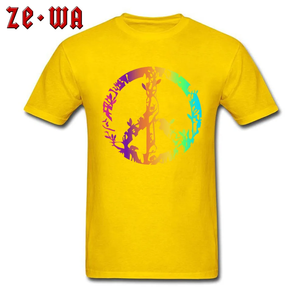 O Neck Colored nature animal peace sign Pure Cotton Mens T-shirts Printed Short Sleeve T Shirt New Design Casual Top T-shirts Colored nature animal peace sign yellow