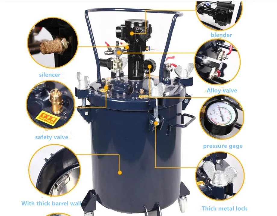 PARMARC 10L Pressure drum with agitator adhesive spraying Pressure transfer bucket Glue barrel Spray paint bucket