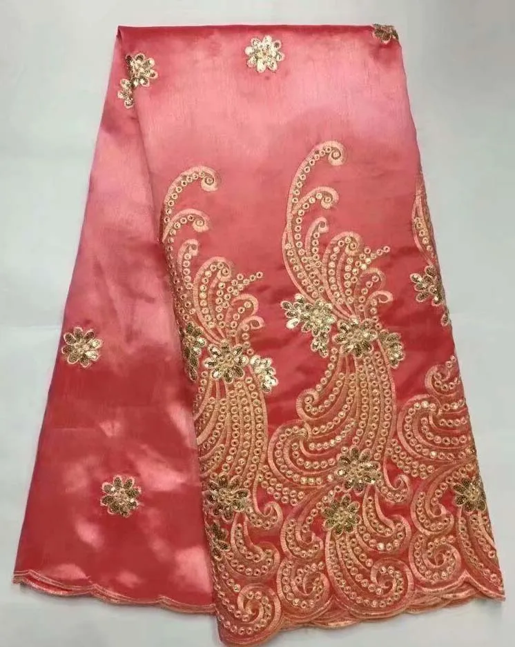 

Nigerian Lace For Wedding Free Shipping African George Lace Fabric With Sequin High Quality 2018 Indian George 5yard/lot