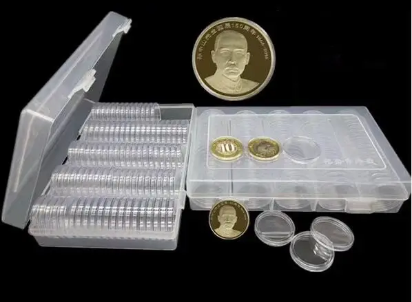 

100Pcs/Box Coin Box Clear 27mm/30mm Round Boxed Holder Plastic Storage Capsules Display Cases Organizer Collectibles Gifts