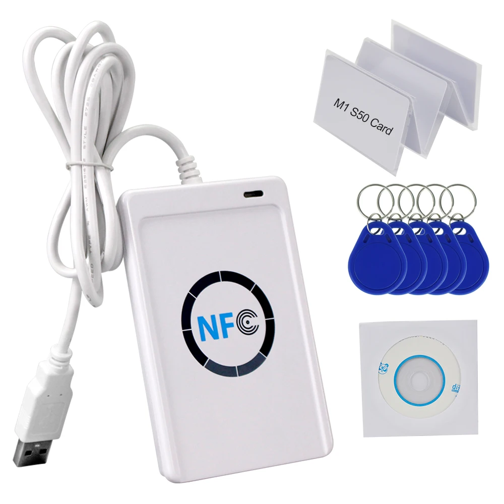 OBO 13,56 МГц RFID копировальный считыватель карт писатель NFC программист USB+ Бесплатные SDK программы S50 MF карты UID записываемые брелки ACR122U
