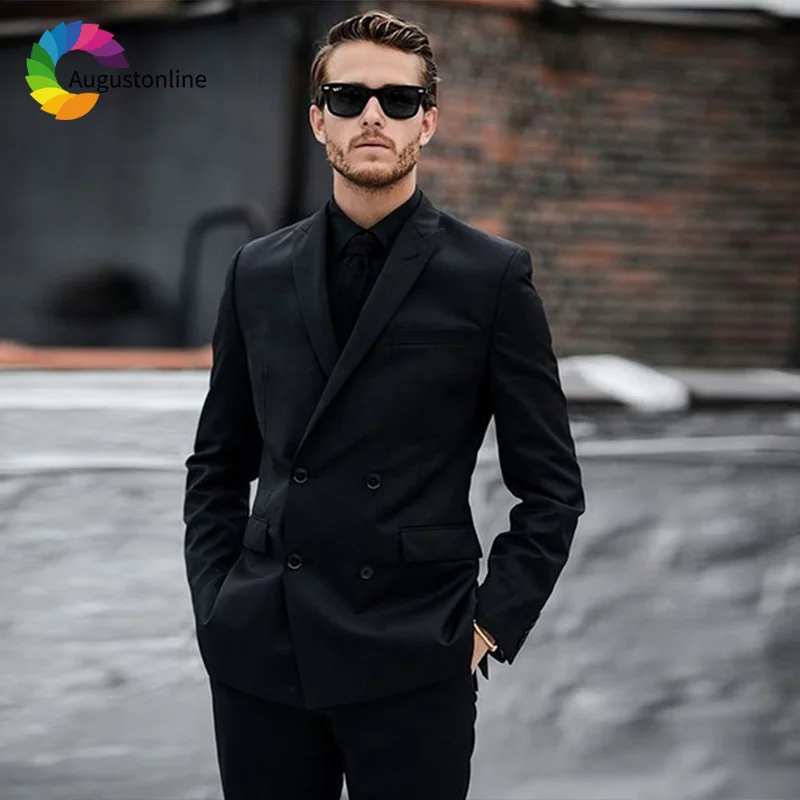 Men Suits For Wedding Black Double Breasted Bridegroom Groom Casual Custom Slim Fit Prom Tuxedo Best Man Blazer Costume 2 Pieces men suits for wedding bridegroom groom formal custom slim fit prom tailored tuxedo best man blazer costume homme 2 pieces