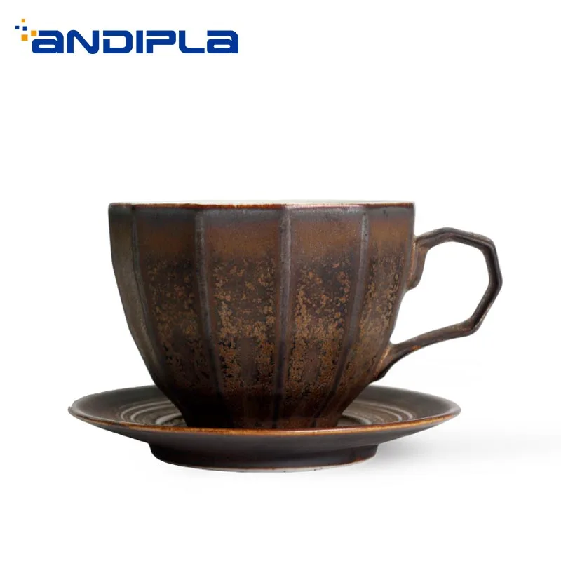 

180ml Nordic Style Espresso Coffee Cup with Saucer Kit Ceramic Coarse Pottery Handle Cups Home Drinkware Breakfast Milk Mug Gift