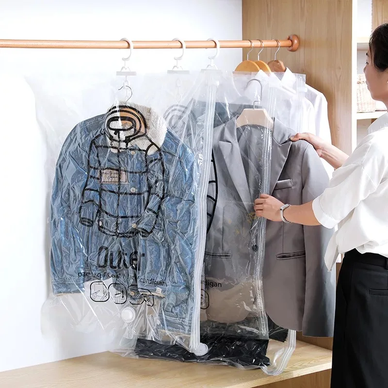 

Hanging Vacuum Bags For Clothes Storage Bag Folding Transparent Compression Storage Bag Clothes Organizer Wardrobe Organizer