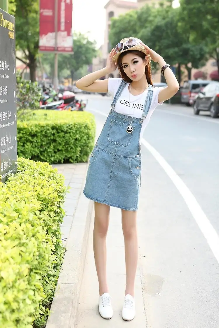 School Girl Jeans Bib Skirt Vintage 