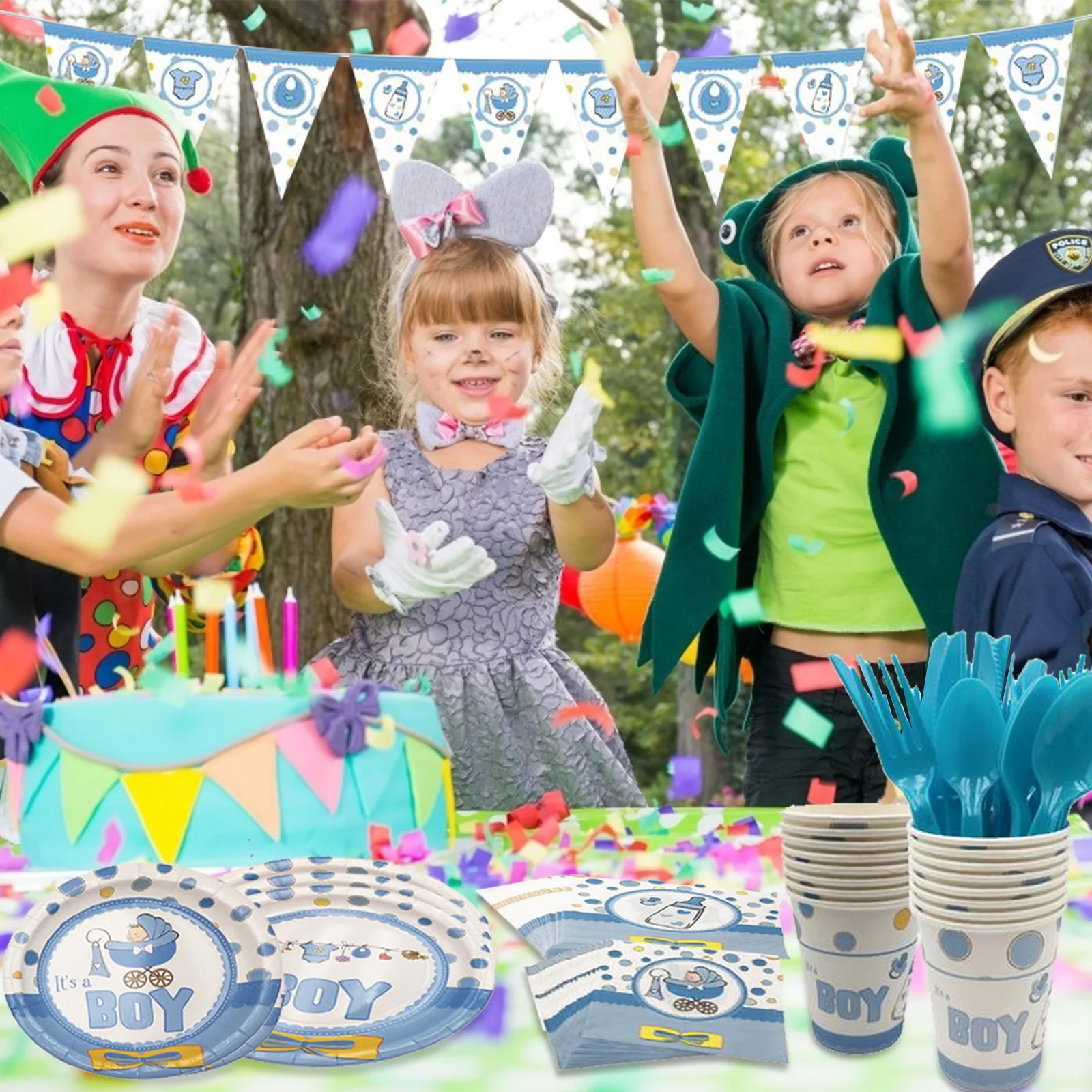 Unisex Disposable Plates Cups Napkins Knifes Fork Tableware Set Boy or Girl Gender Reveal Theme Party Birthday Baby Shower Decor